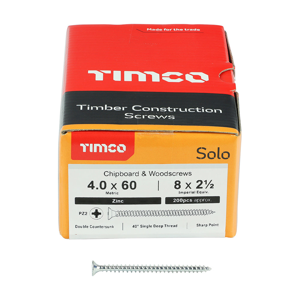 TIMCO Solo Countersunk Silver Woodscrews - 4.0 x 60 - Image