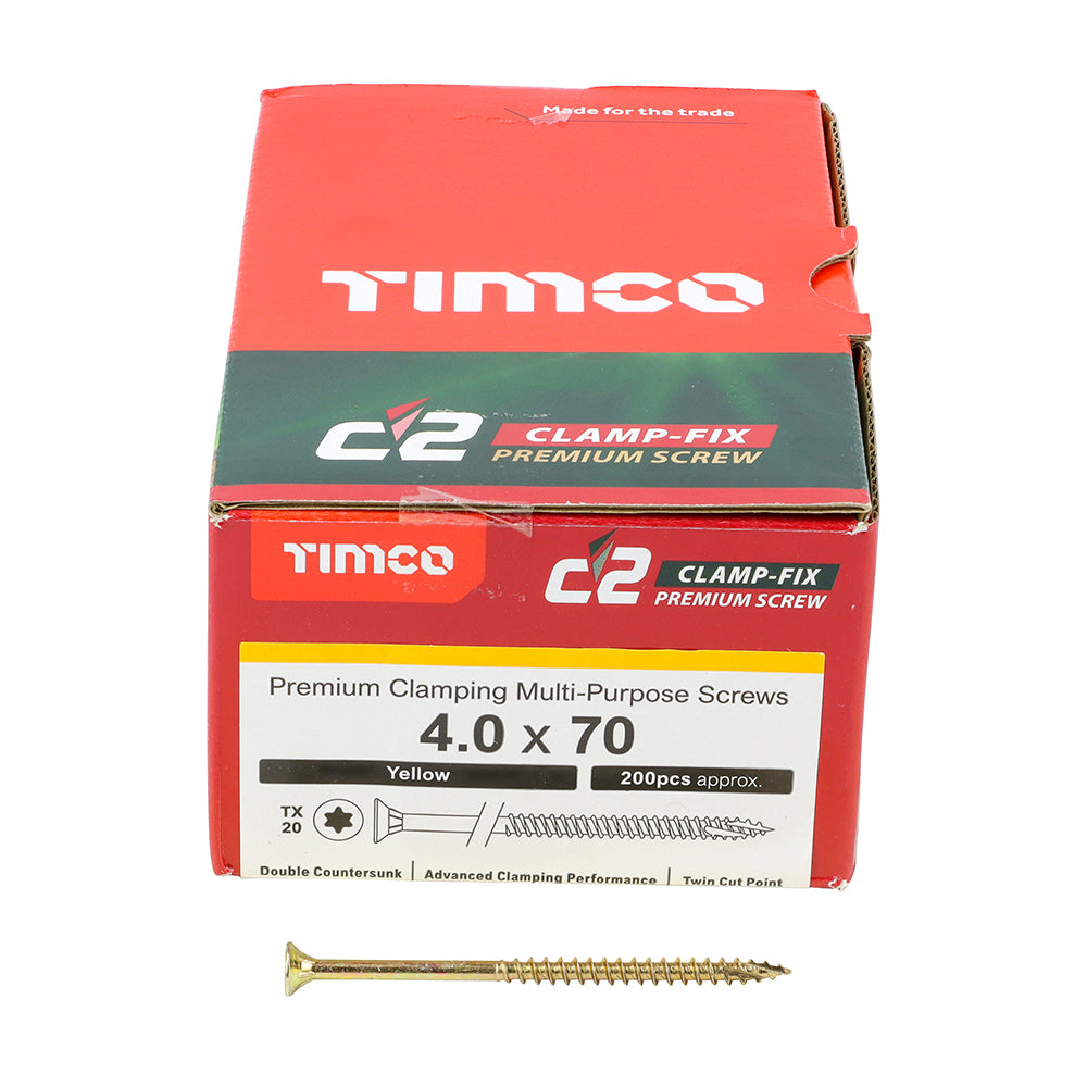 TIMCO C2 Clamp-Fix Multi-Purpose Premium Countersunk Gold Woodscrews - 4.0 x 70 - Image