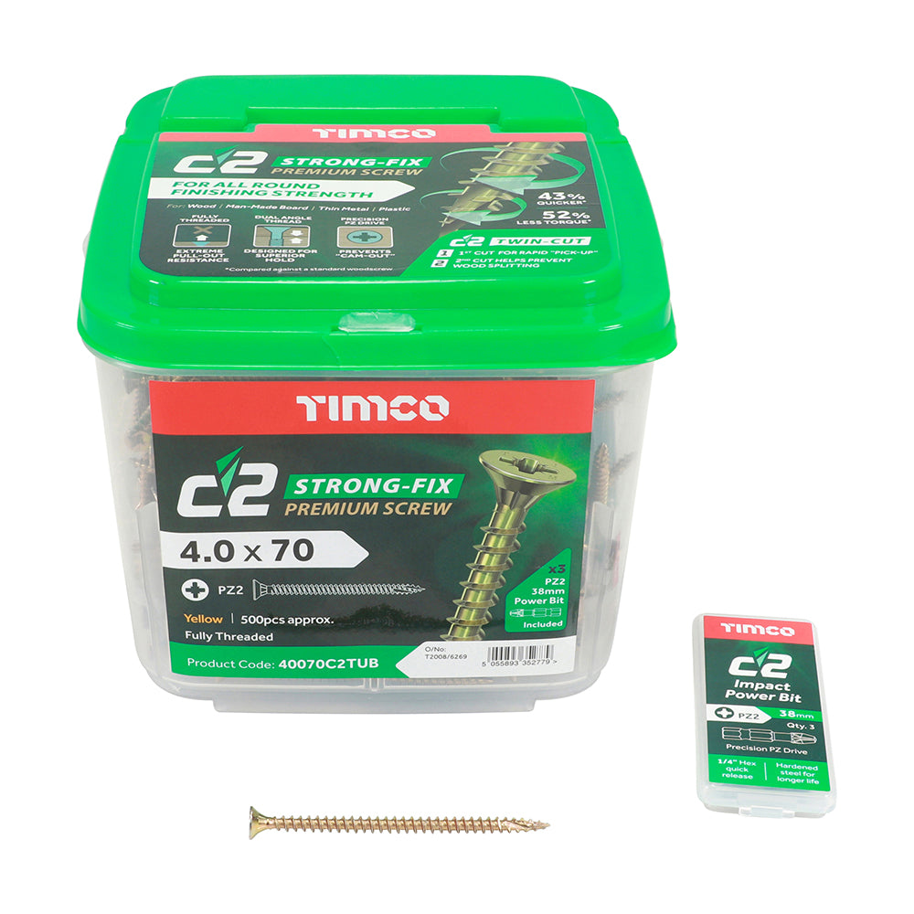 TIMCO C2 Strong-Fix Multi-Purpose Premium Countersunk Gold Woodscrews - 4.0 x 70 - Image