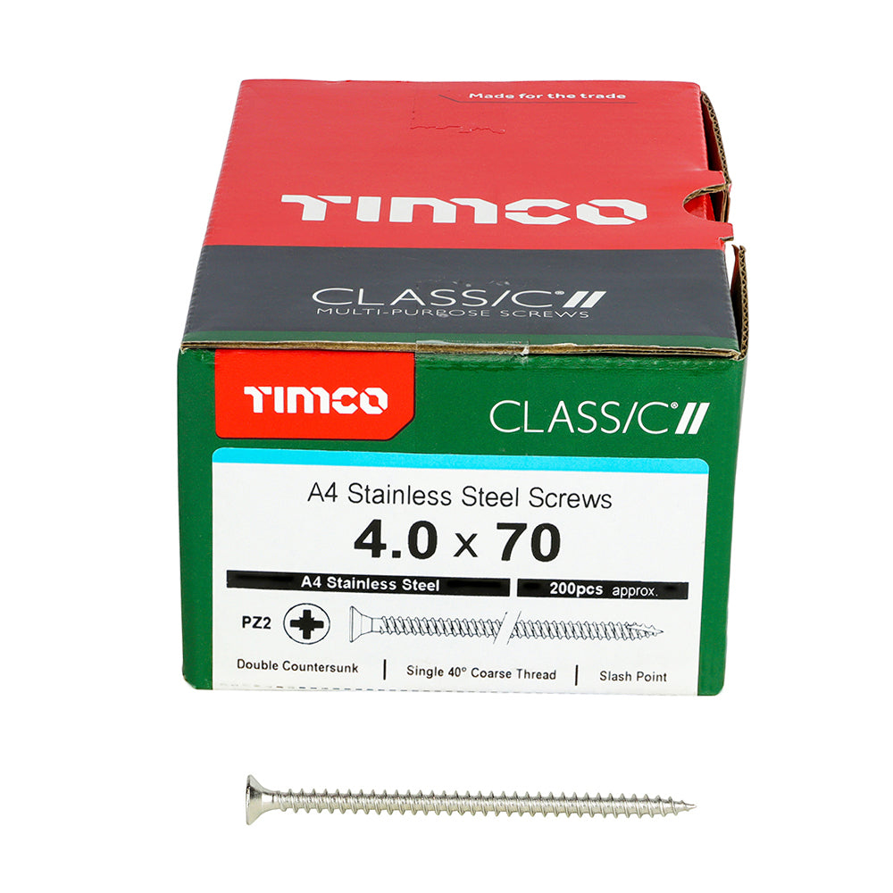 TIMCO Classic Multi-Purpose Countersunk A4 Stainless Steel Woodcrews - 4.0 x 70 - Image