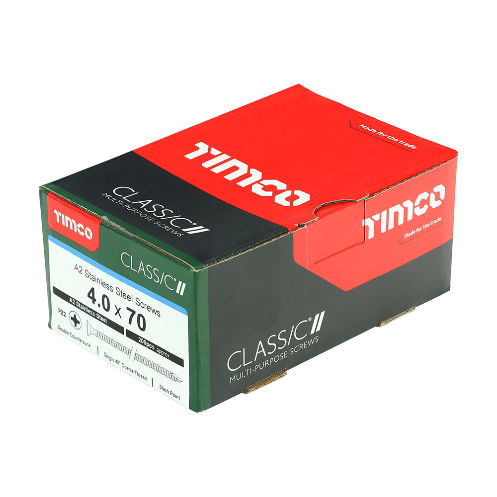 TIMCO Classic Multi-Purpose Countersunk A2 Stainless Steel Woodcrews - 4.0 x 70 - Image