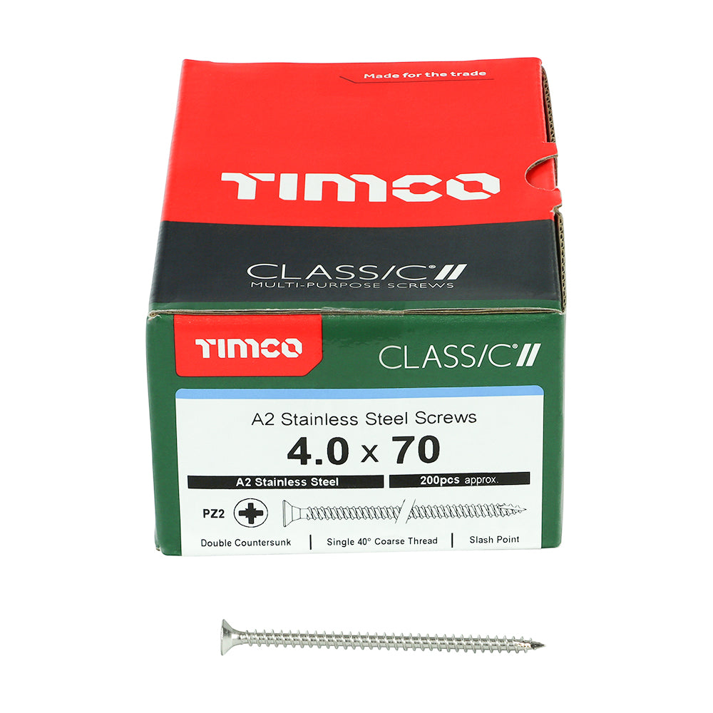 TIMCO Classic Multi-Purpose Countersunk A2 Stainless Steel Woodcrews - 4.0 x 70 - Image