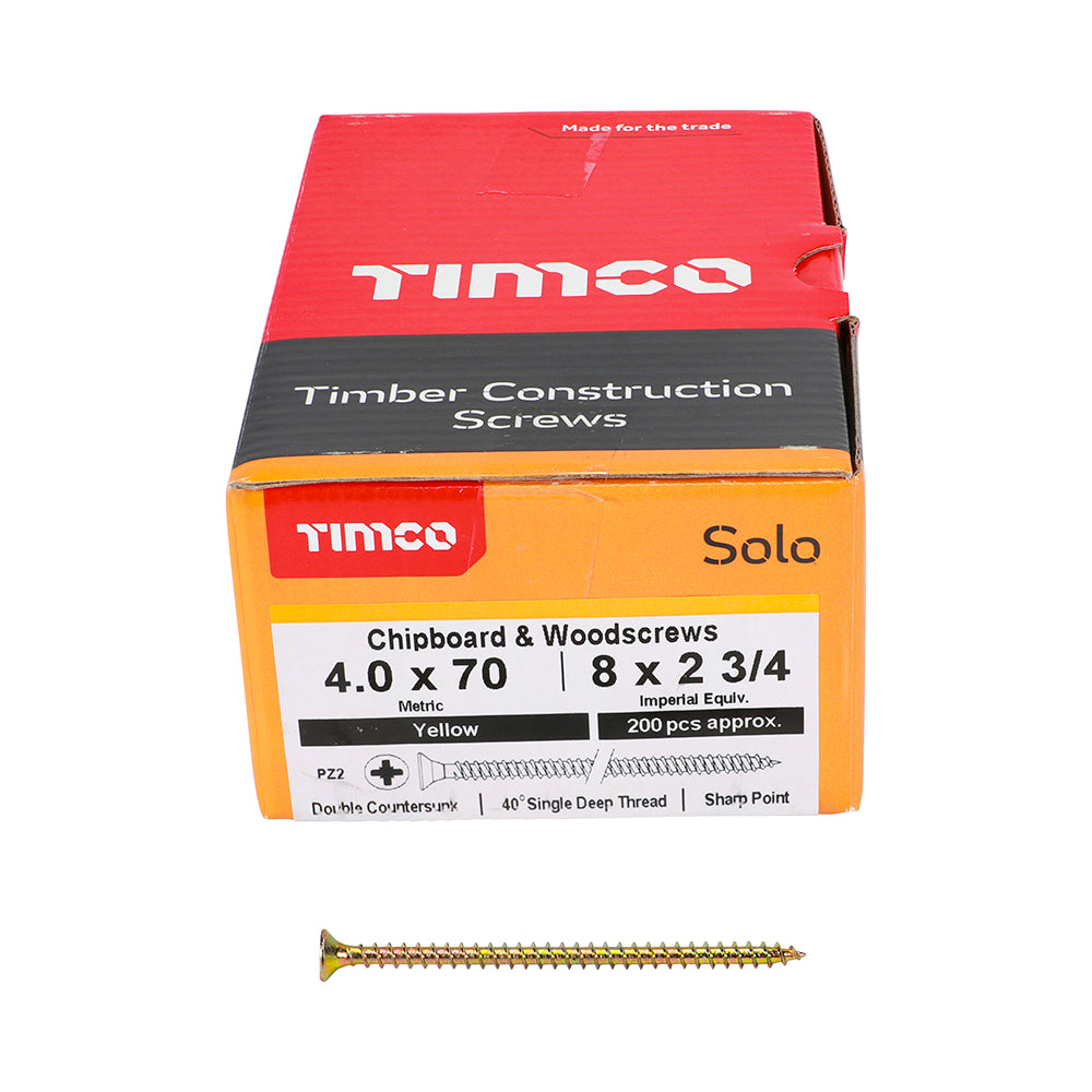 TIMCO Solo Countersunk Gold Woodscrews - 4.0 x 70 - Image