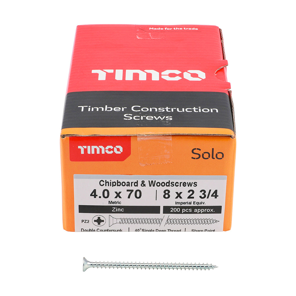 TIMCO Solo Countersunk Silver Woodscrews - 4.0 x 70 - Image