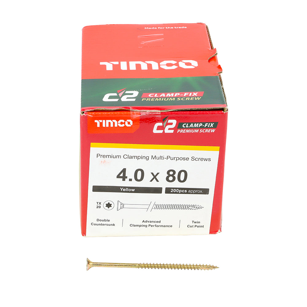 TIMCO C2 Clamp-Fix Multi-Purpose Premium Countersunk Gold Woodscrews - 4.0 x 80 - Image