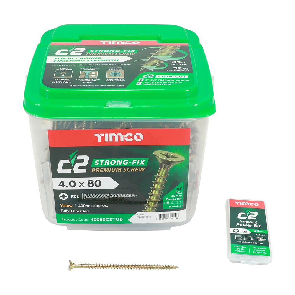 TIMCO C2 Strong-Fix Multi-Purpose Premium Countersunk Gold Woodscrews - 4.0 x 80 - Image