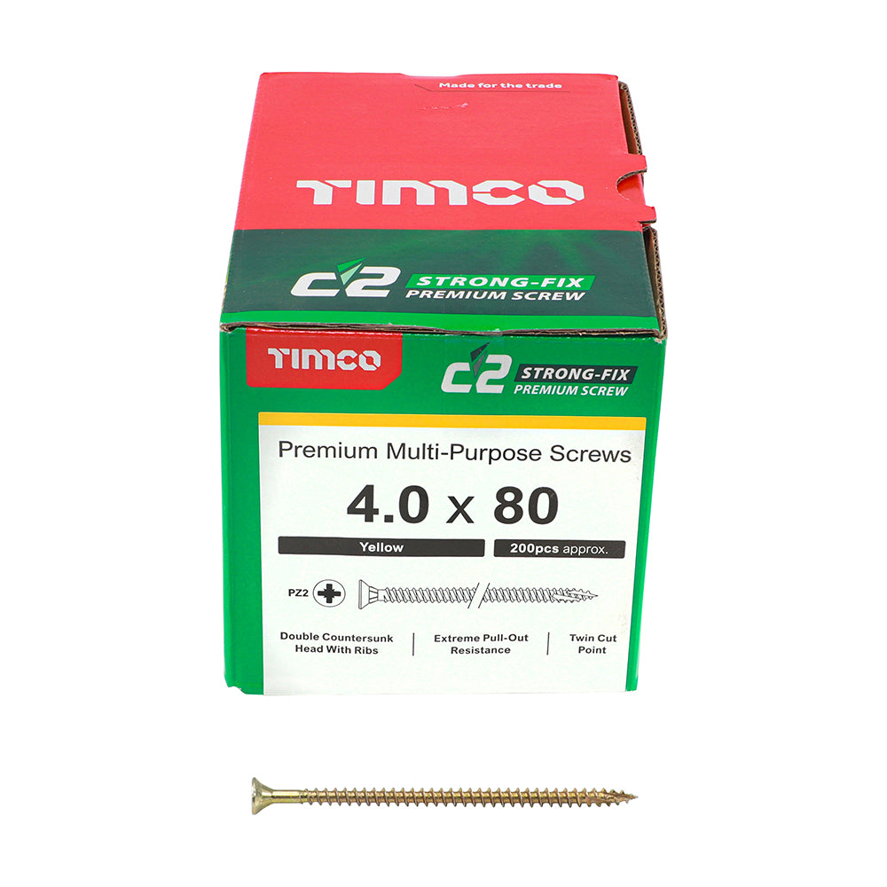 TIMCO C2 Strong-Fix Multi-Purpose Premium Countersunk Gold Woodscrews - 4.0 x 80 - Image