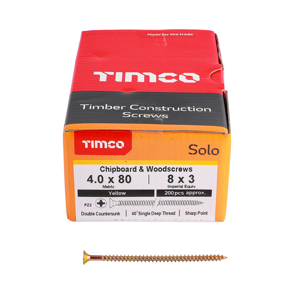 TIMCO Solo Countersunk Gold Woodscrews - 4.0 x 80 - Image