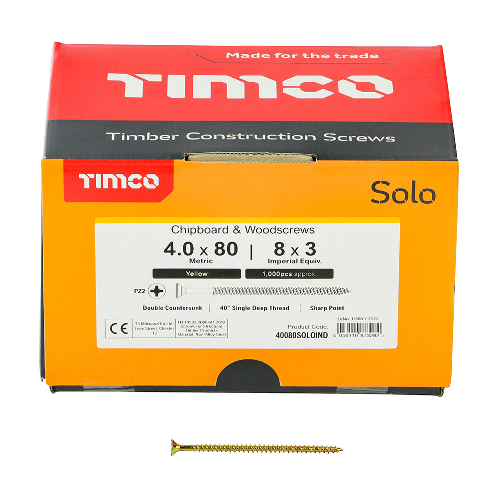TIMCO Solo Countersunk Gold Woodscrews - 4.0 x 80 - Image