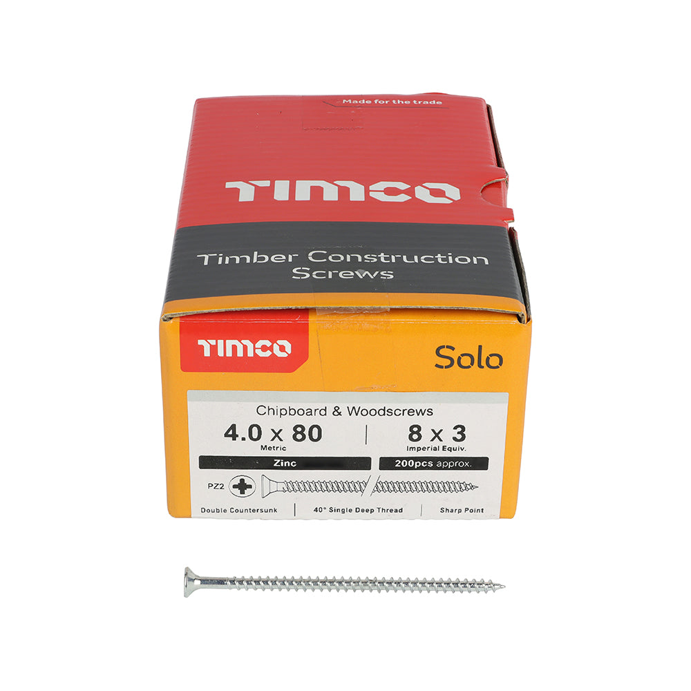 TIMCO Solo Countersunk Silver Woodscrews - 4.0 x 80 - Image