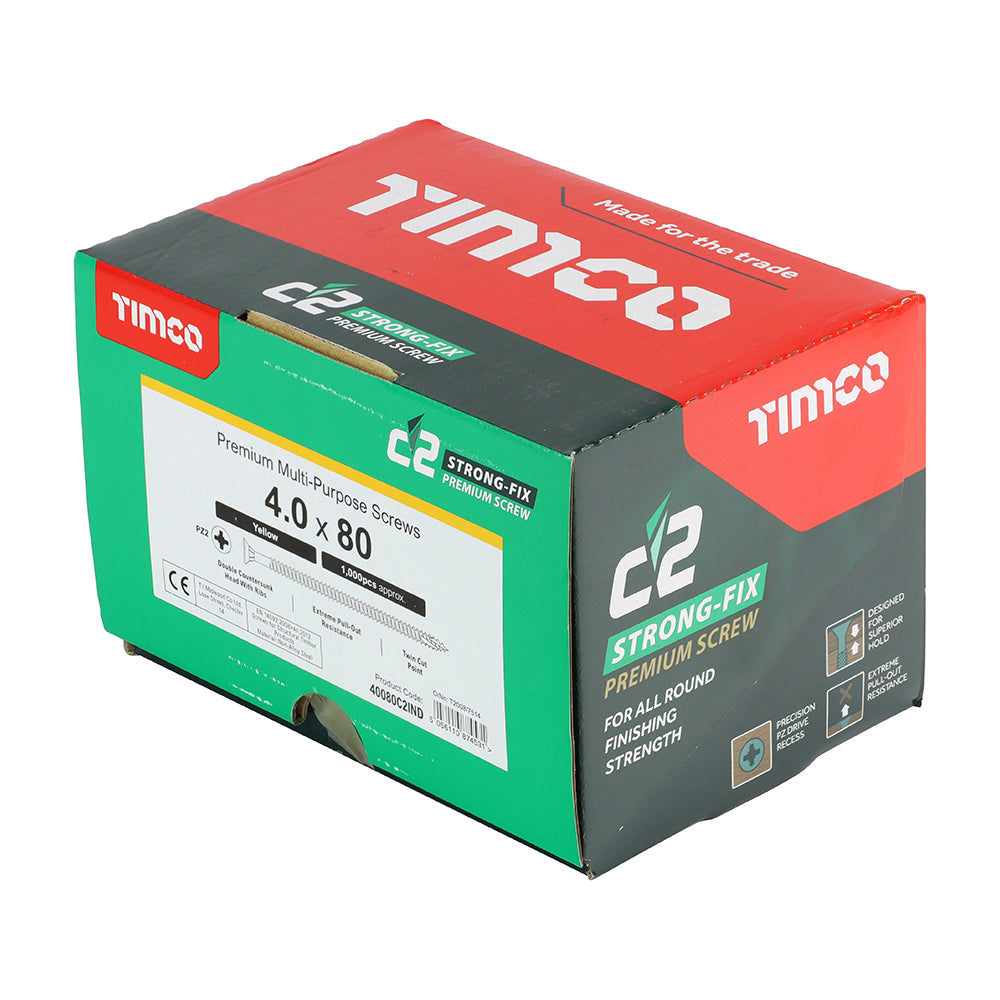 TIMCO C2 Strong-Fix Multi-Purpose Premium Countersunk Gold Woodscrews - 4.0 x 80