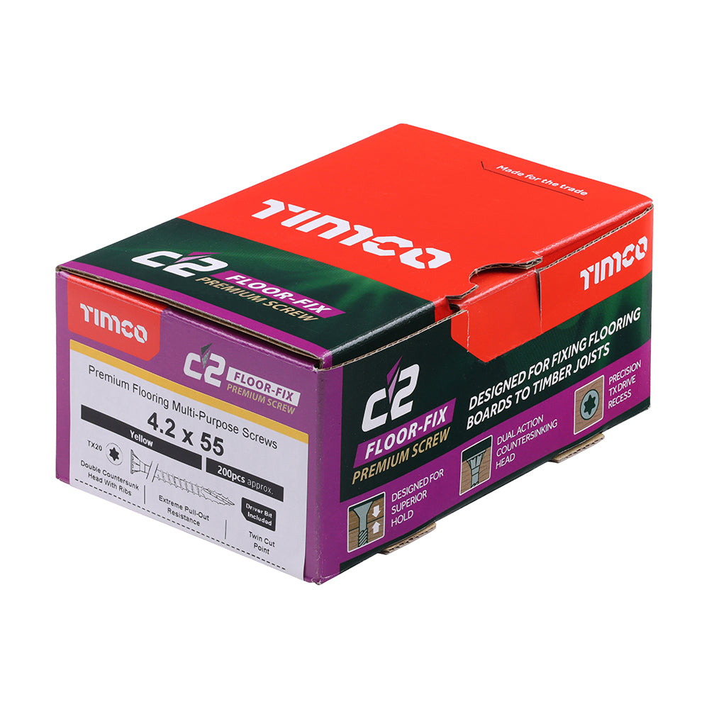 TIMCO C2 Flooring-Fix Premium Flooring & MDF Gold Woodscrews - 4.2 x 55 - Image