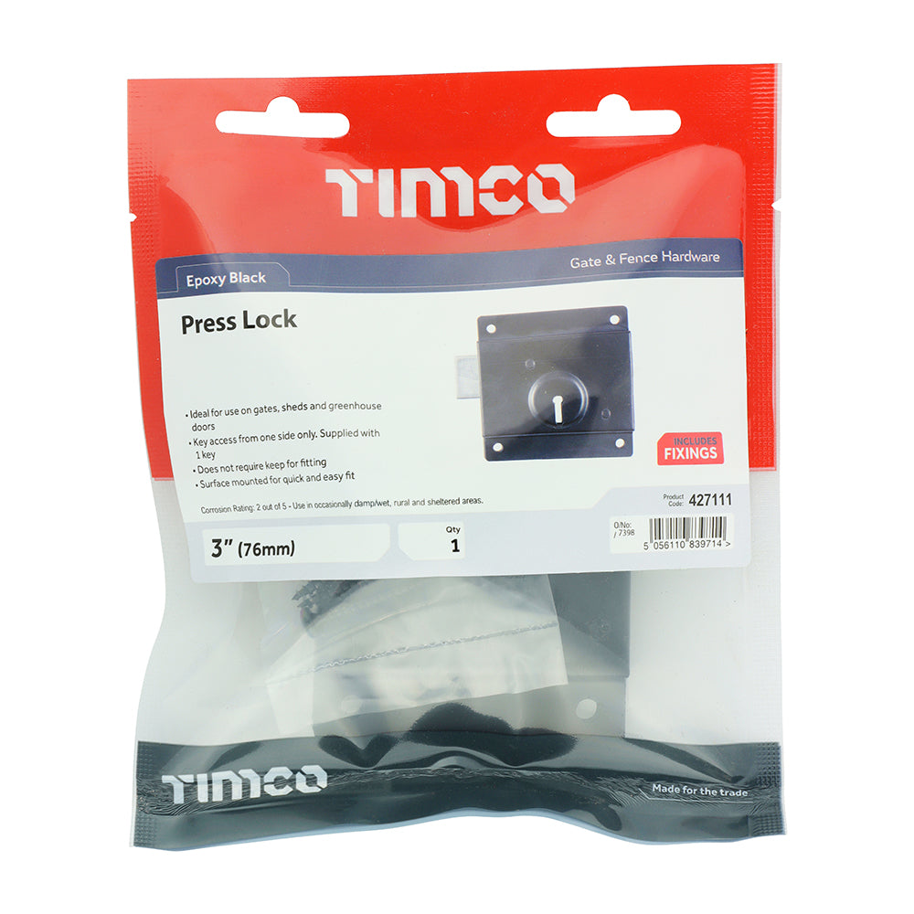 TIMCO Press Lock Black - 3" - Image