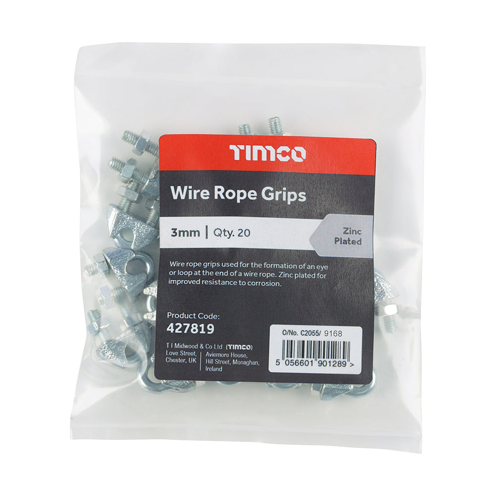 TIMCO Wire Rope Grips - Zinc - 3mm - Image
