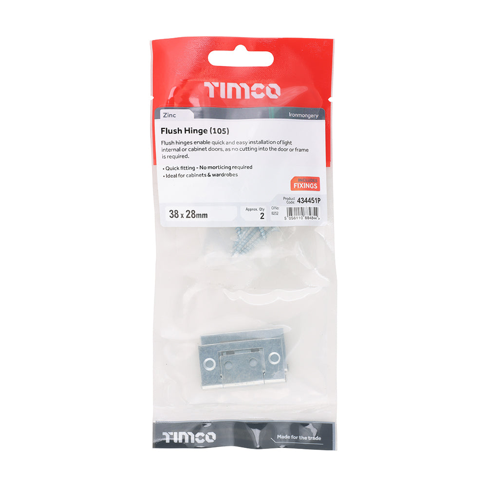 TIMCO Flush Hinge (105) - Zinc - 38 x 28 - Image