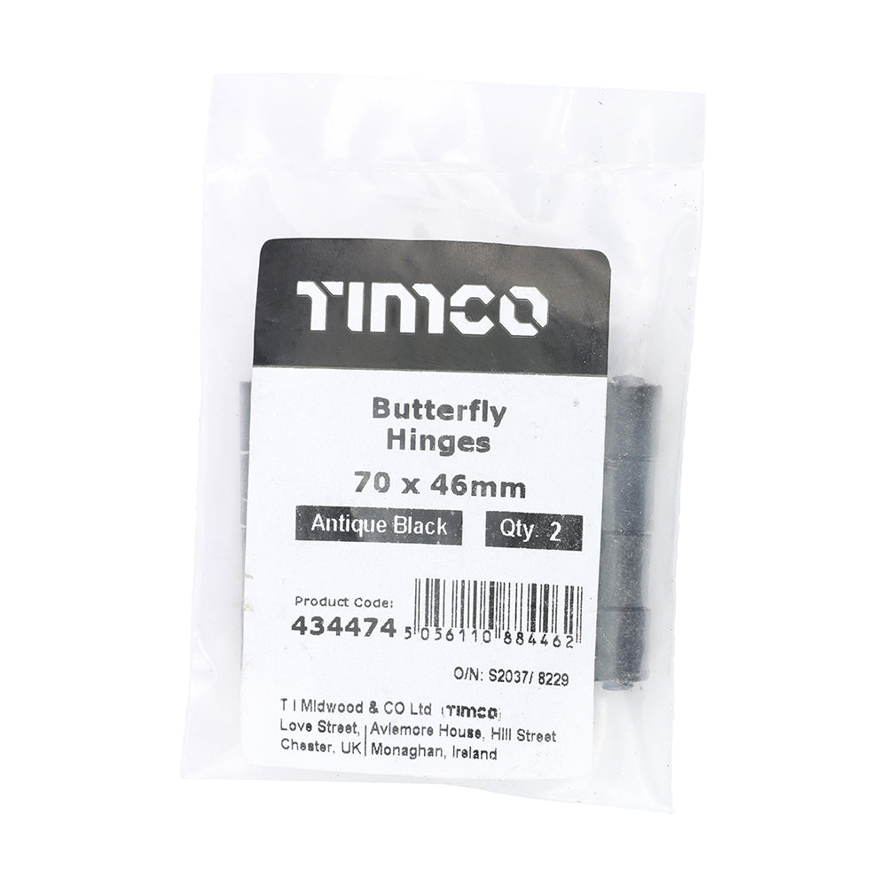 TIMCO Pair of Butterfly Hinges - Antique Black - 70 x 46 - Image