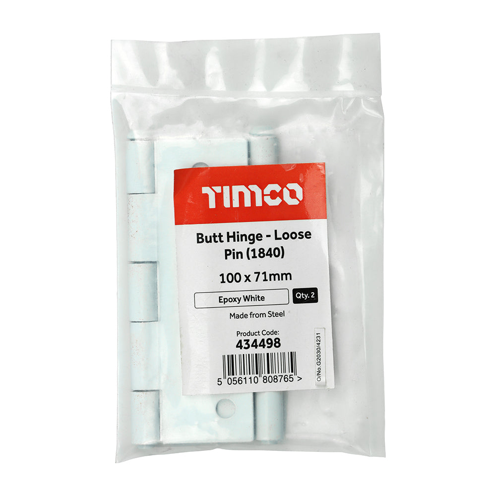 TIMCO Plain Butt Hinge - Loose Pin (1840) - White - 100 x 71 - Image
