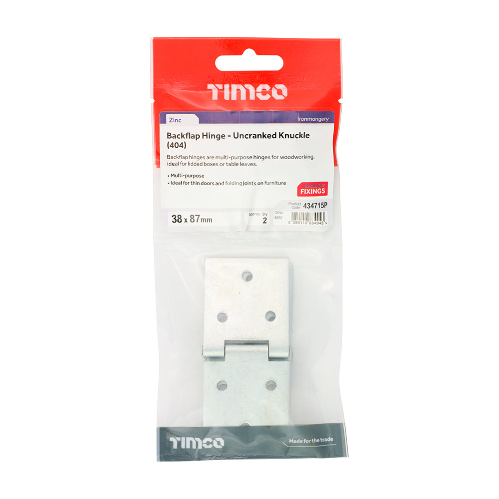 TIMCO Backflap Hinge - Uncranked Knuckle (404) - Zinc - 38 x 87 - Image
