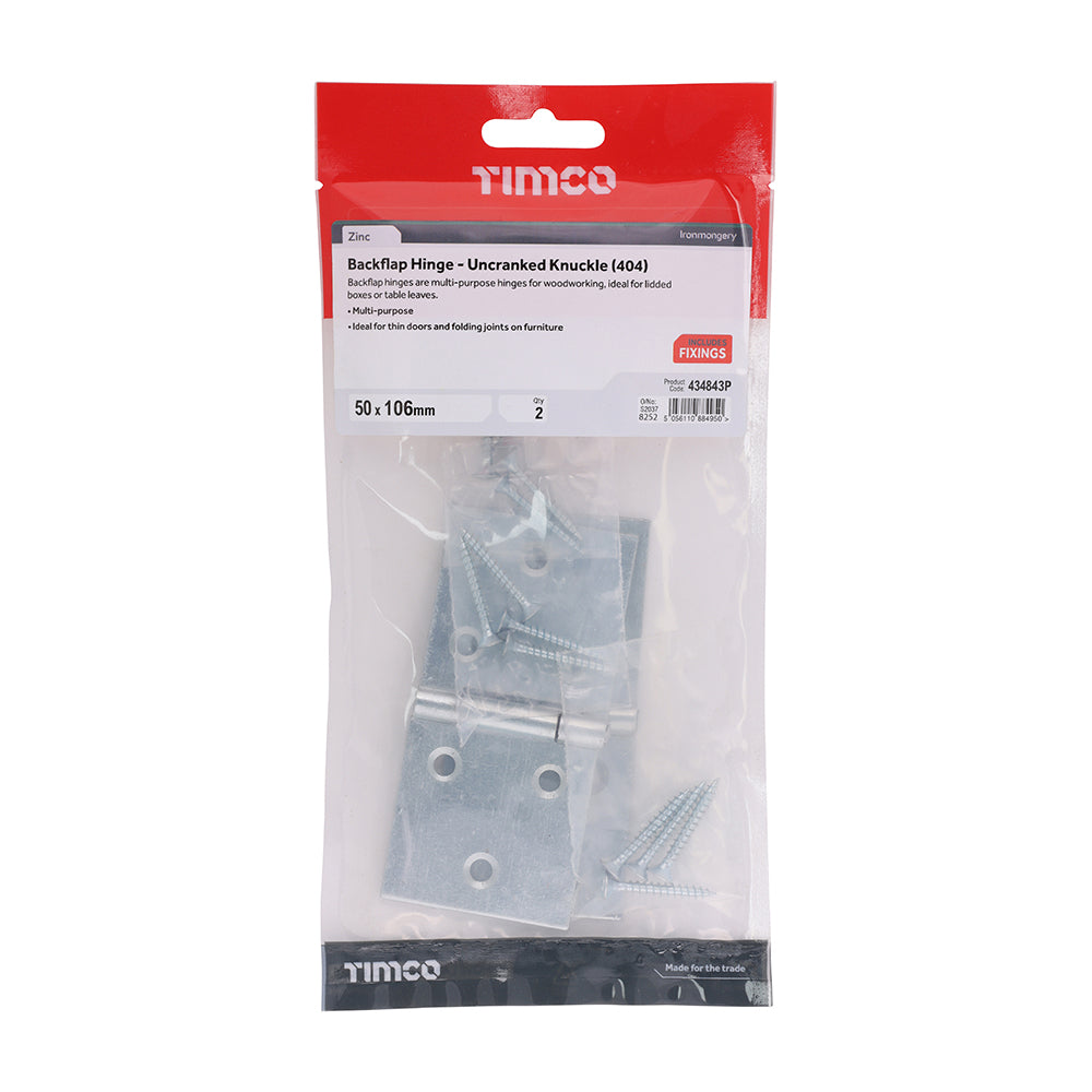 TIMCO Backflap Hinge - Uncranked Knuckle (404) - Zinc - 50 x 106 - Image