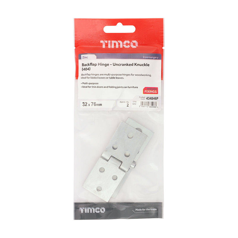 TIMCO Backflap Hinge - Uncranked Knuckle (404) - Zinc - 32 x 76 - Image