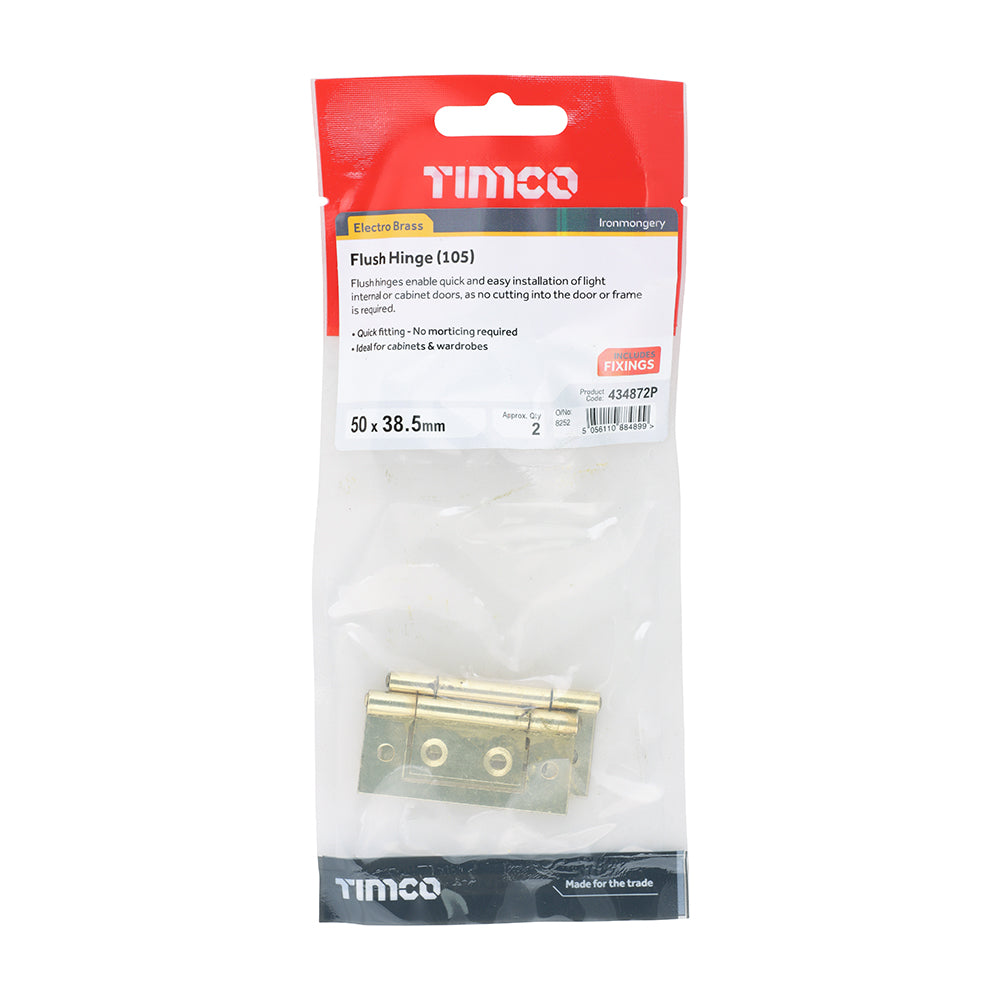 TIMCO Flush Hinge (105) - Electro Brass - 50 x 38.5 - Image