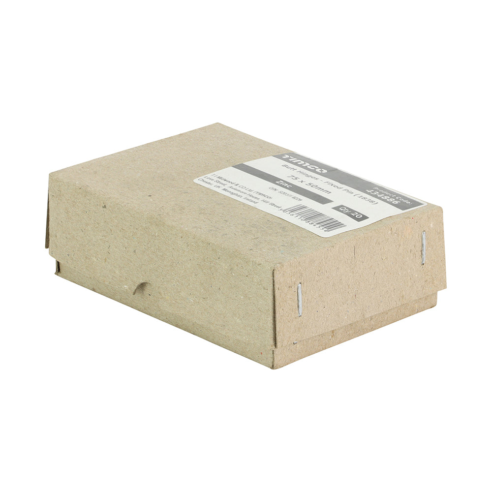 TIMCO Plain Butt Hinges - Fixed Pin (1838) - Zinc - 75 x 50 - Image