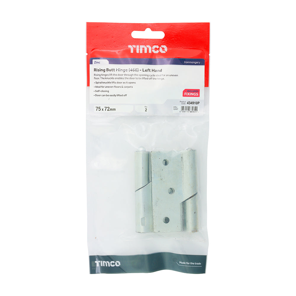 TIMCO Rising Butt Hinge (466) - Left Hand - Zinc - 75 x 72 - Image