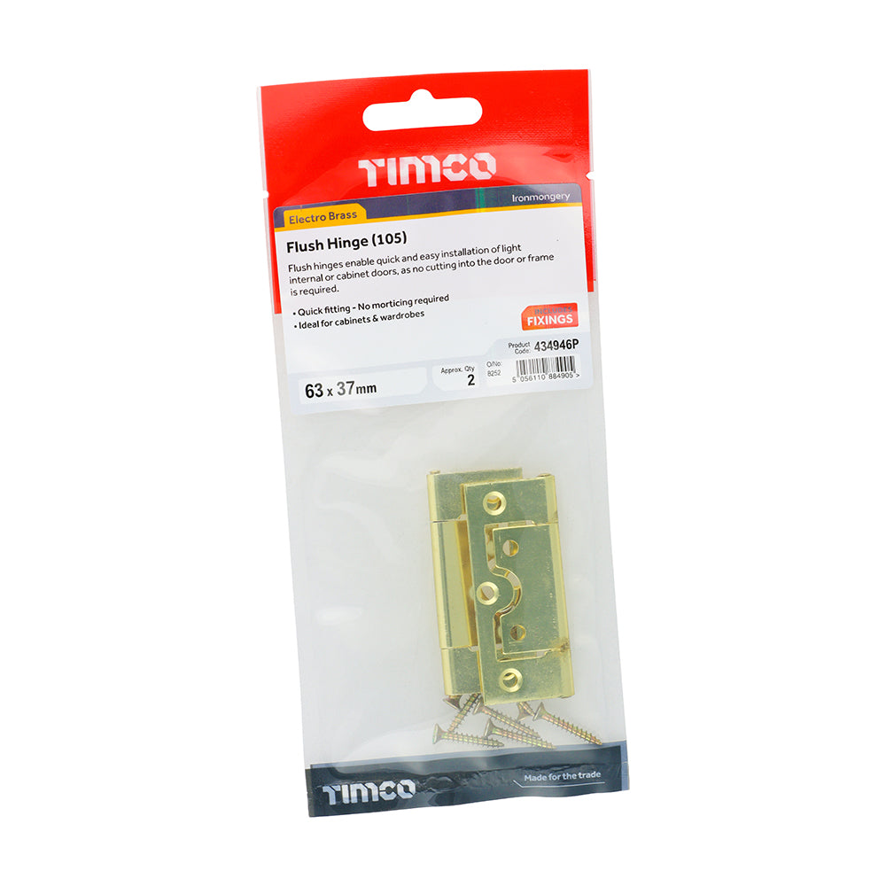 TIMCO Flush Hinge (105) - Electro Brass - 63 x 37 - Image