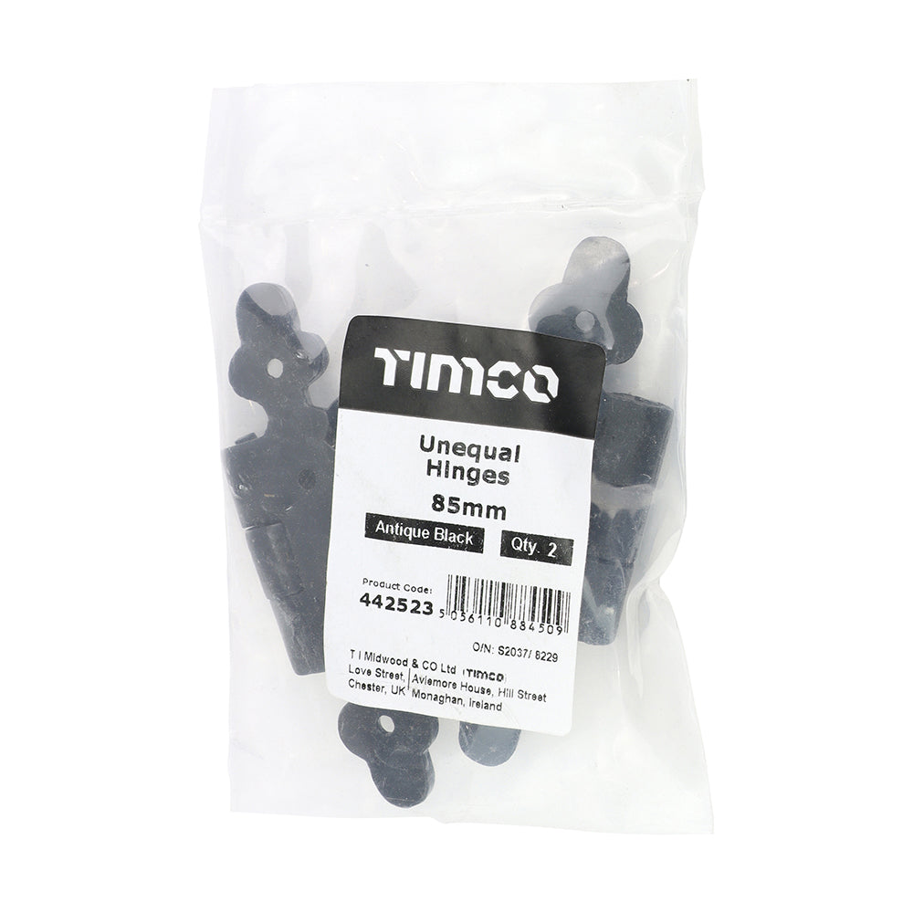 TIMCO Pair of Unequal Hinges - Antique Black - 85mm - Image