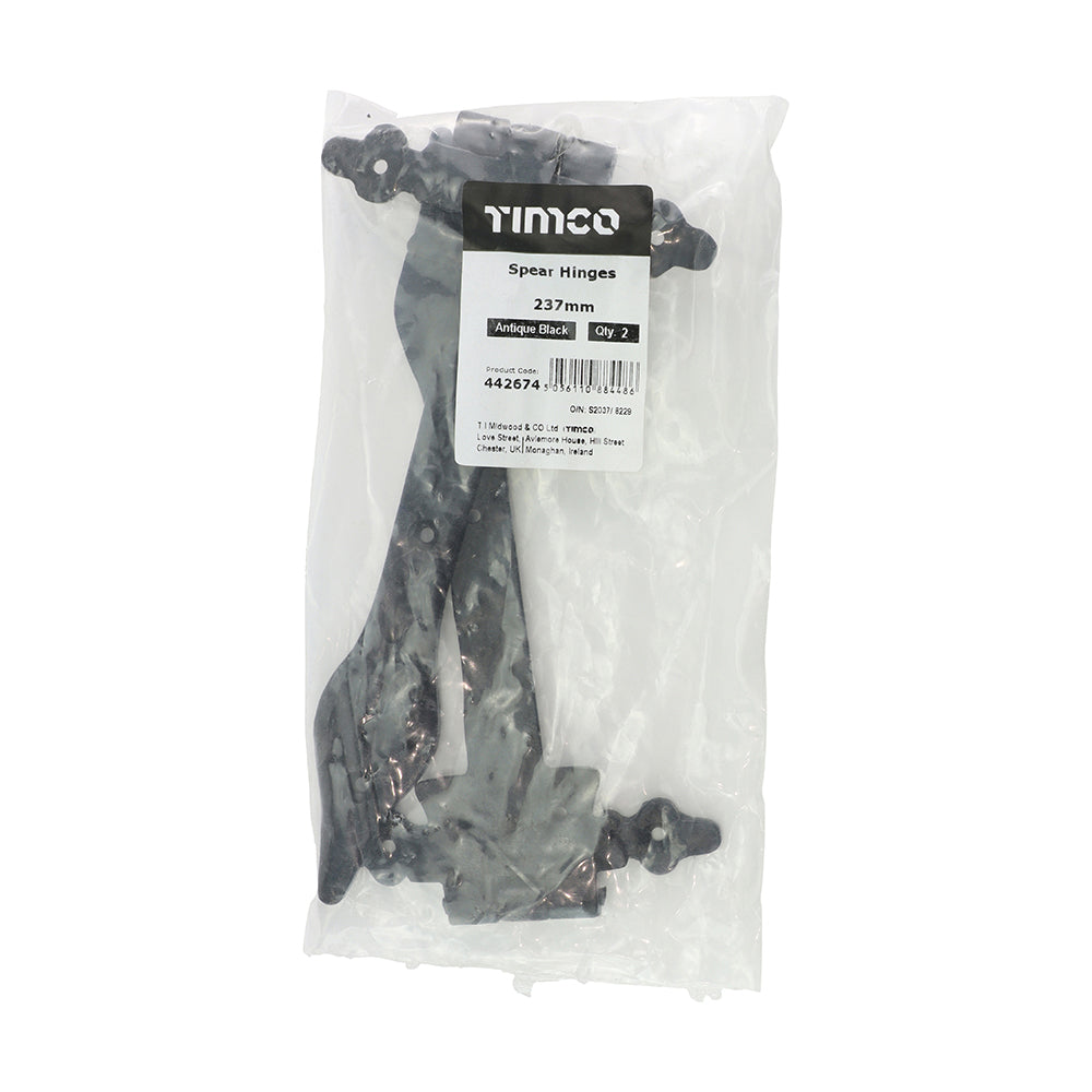 TIMCO Pair of Spear Hinges - Antique Black - 237mm - Image