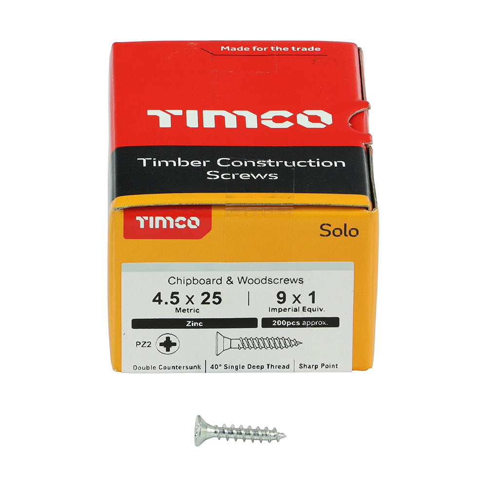 TIMCO Solo Countersunk Silver Woodscrews - 4.5 x 25 - Image