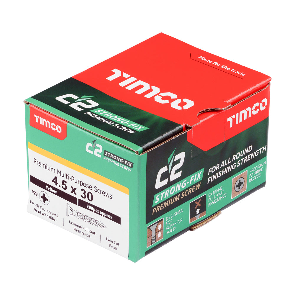 TIMCO C2 Strong-Fix Multi-Purpose Premium Countersunk Gold Woodscrews - 4.5 x 30 - Image