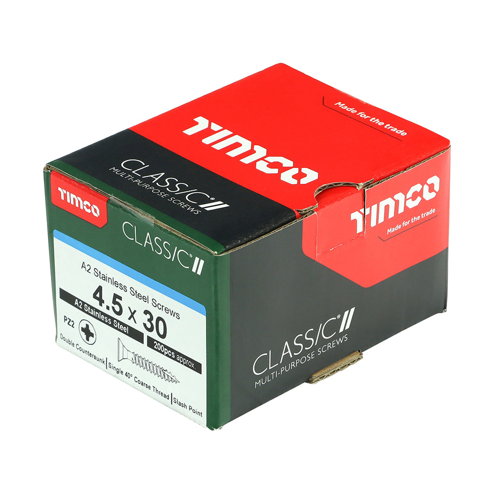 TIMCO Classic Multi-Purpose Countersunk A2 Stainless Steel Woodcrews - 4.5 x 30 - Image