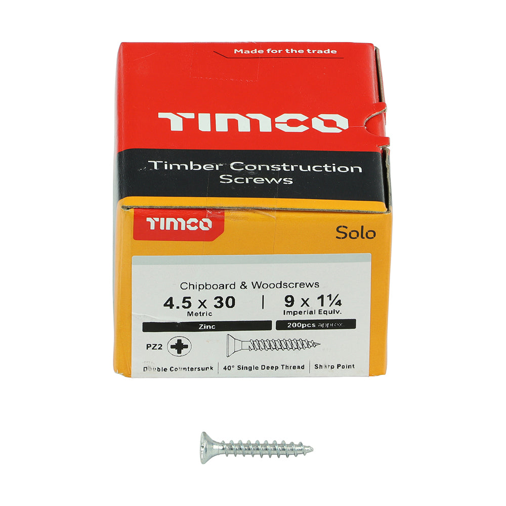 TIMCO Solo Countersunk Silver Woodscrews - 4.5 x 30 - Image