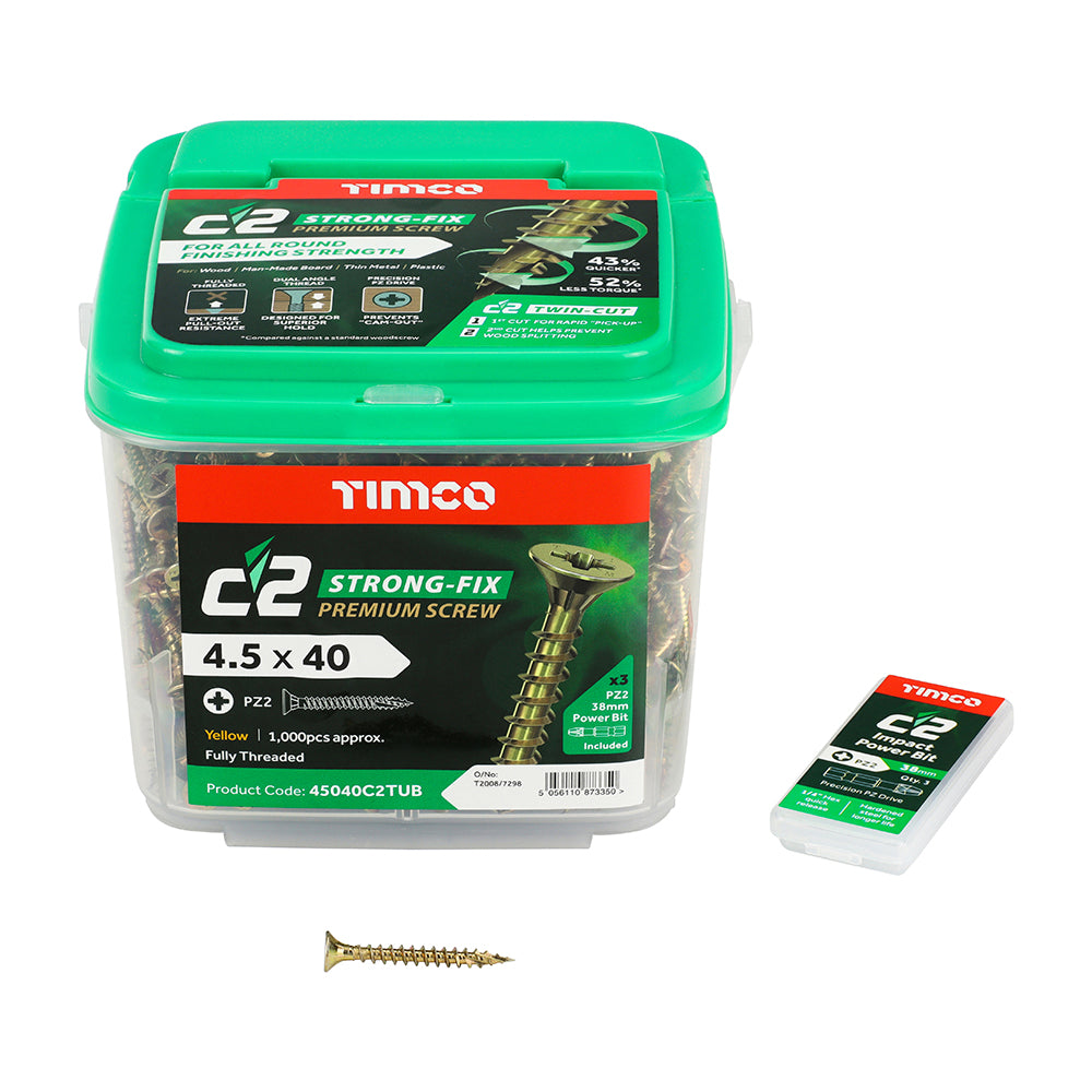 TIMCO C2 Strong-Fix Multi-Purpose Premium Countersunk Gold Woodscrews - 4.5 x 40