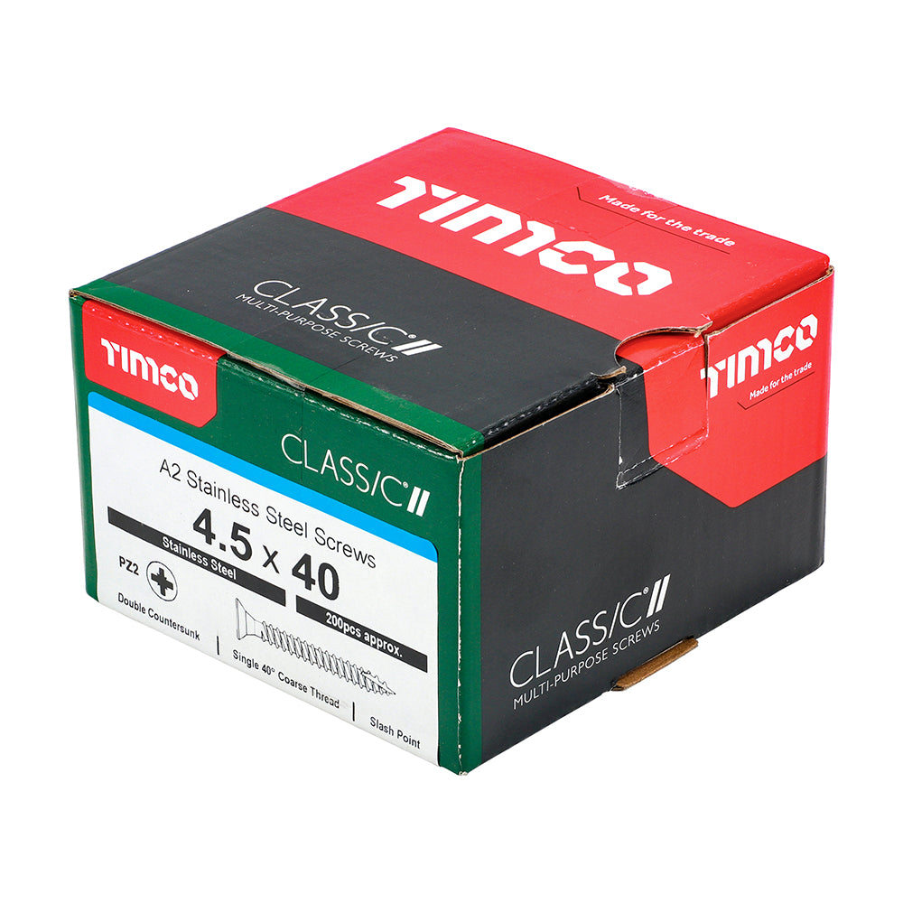 TIMCO Classic Multi-Purpose Countersunk A2 Stainless Steel Woodcrews - 4.5 x 40 - Image