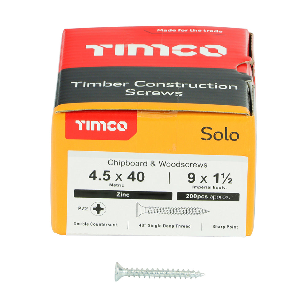 TIMCO Solo Countersunk Silver Woodscrews - 4.5 x 40 - Image