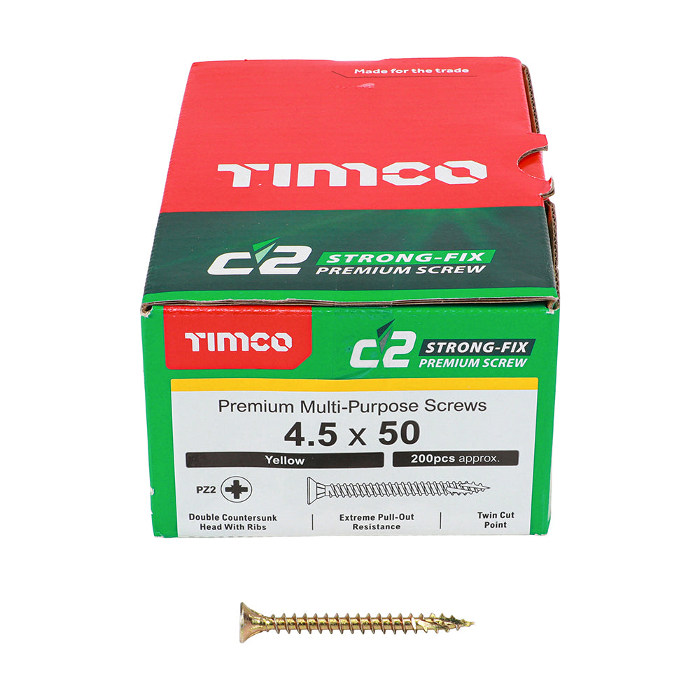 TIMCO C2 Strong-Fix Multi-Purpose Premium Countersunk Gold Woodscrews - 4.5 x 50 - Image