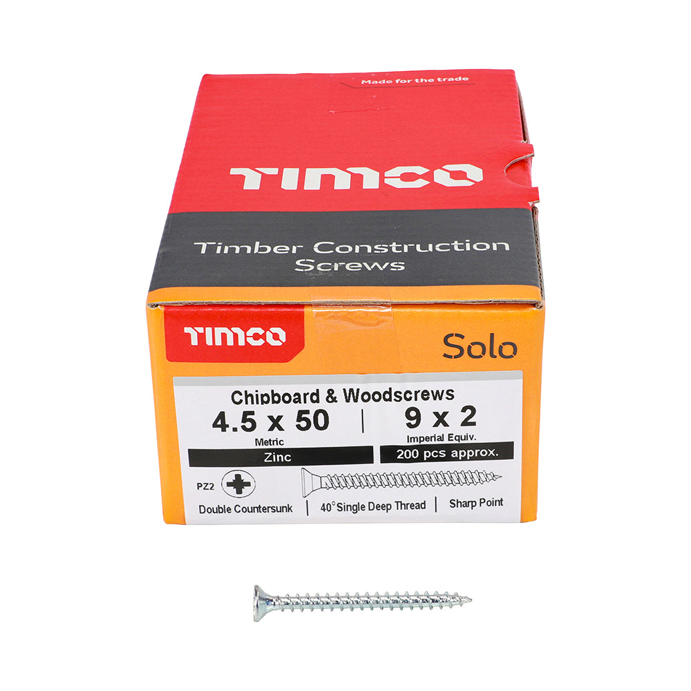 TIMCO Solo Countersunk Silver Woodscrews - 4.5 x 50 - Image