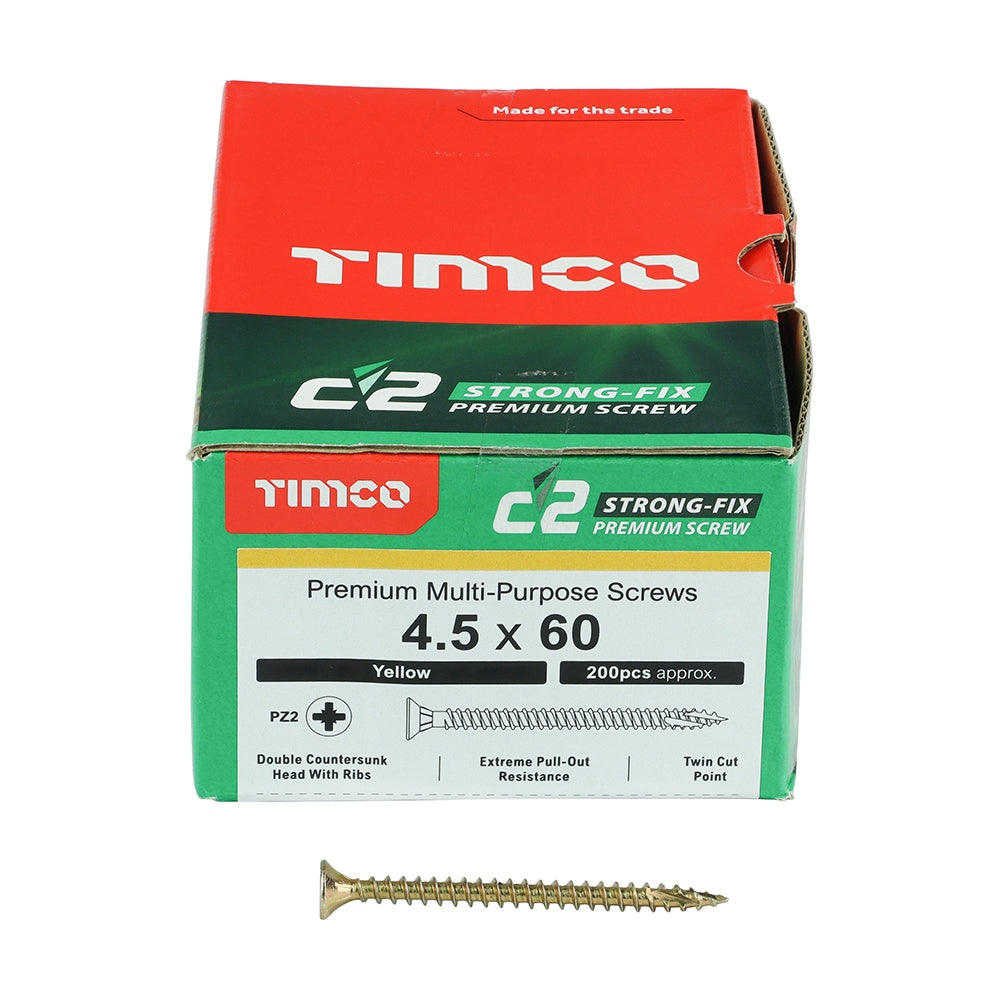 TIMCO C2 Strong-Fix Multi-Purpose Premium Countersunk Gold Woodscrews - 4.5 x 60 - Image