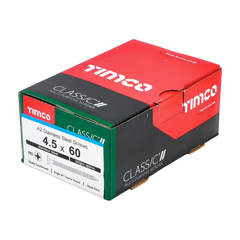 TIMCO Classic Multi-Purpose Countersunk A2 Stainless Steel Woodcrews - 4.5 x 60 - Image