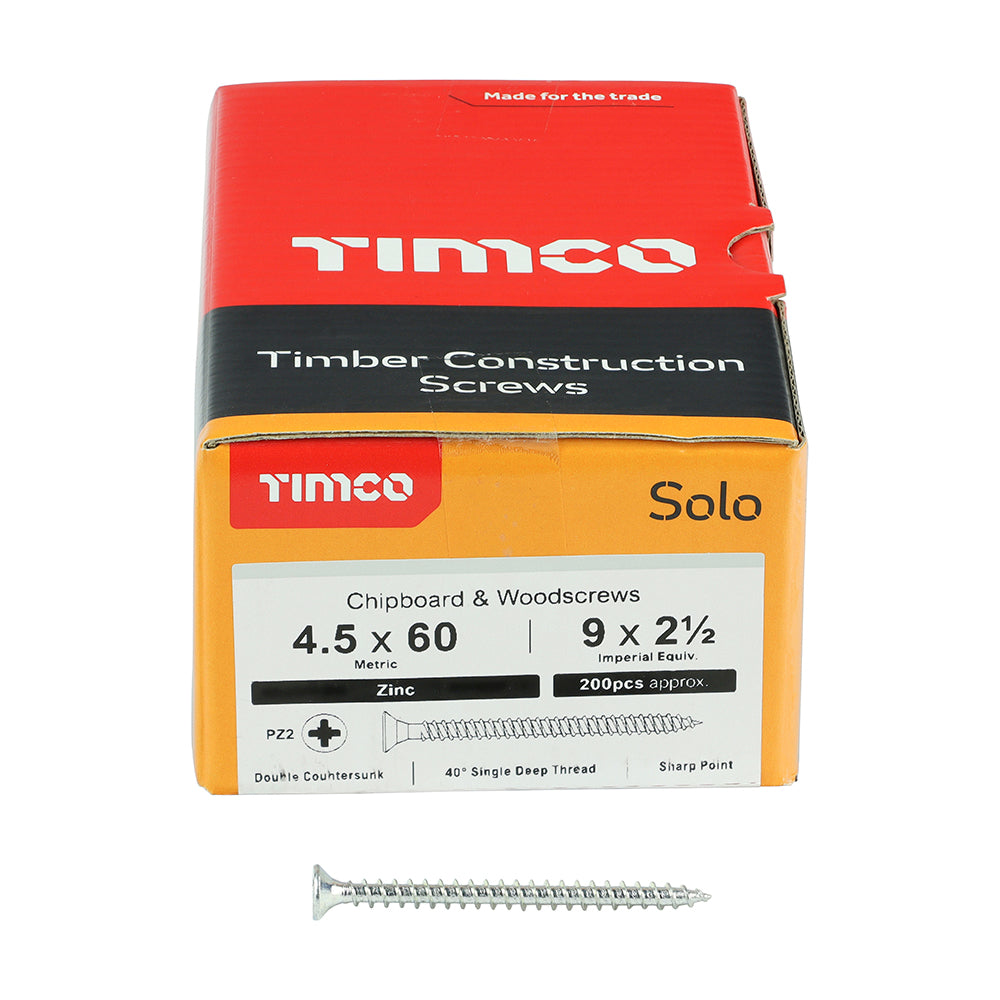 TIMCO Solo Countersunk Silver Woodscrews - 4.5 x 60 - Image