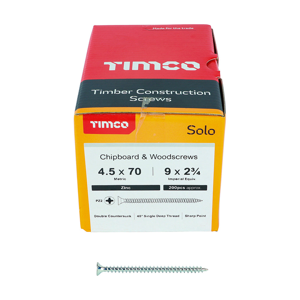 TIMCO Solo Countersunk Silver Woodscrews - 4.5 x 70 - Image