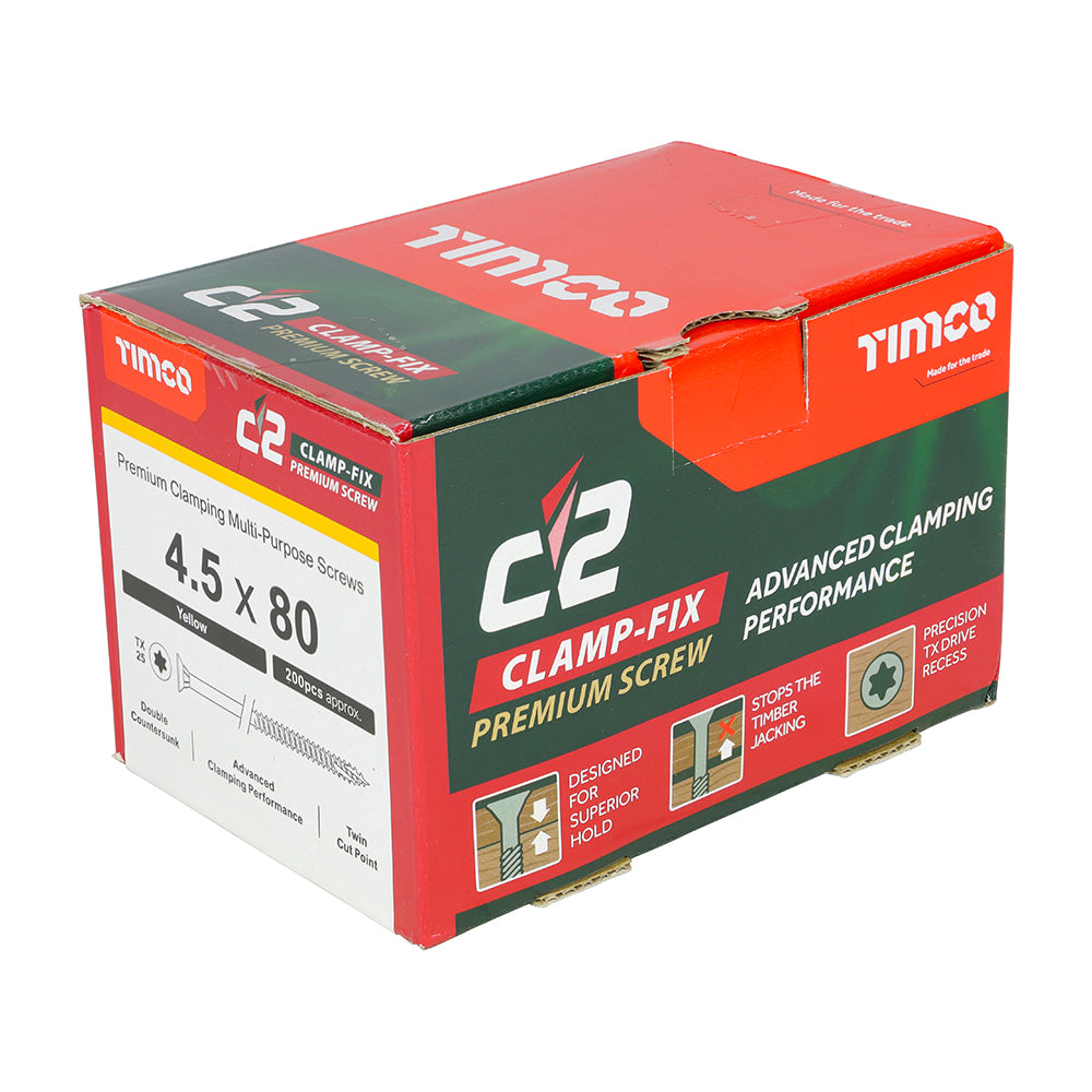TIMCO C2 Clamp-Fix Multi-Purpose Premium Countersunk Gold Woodscrews - 4.5 x 80 - Image