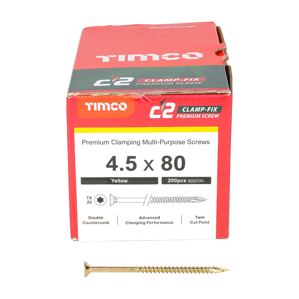 TIMCO C2 Clamp-Fix Multi-Purpose Premium Countersunk Gold Woodscrews - 4.5 x 80 - Image