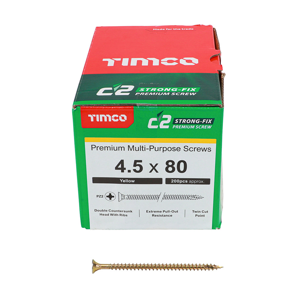 TIMCO C2 Strong-Fix Multi-Purpose Premium Countersunk Gold Woodscrews - 4.5 x 80 - Image