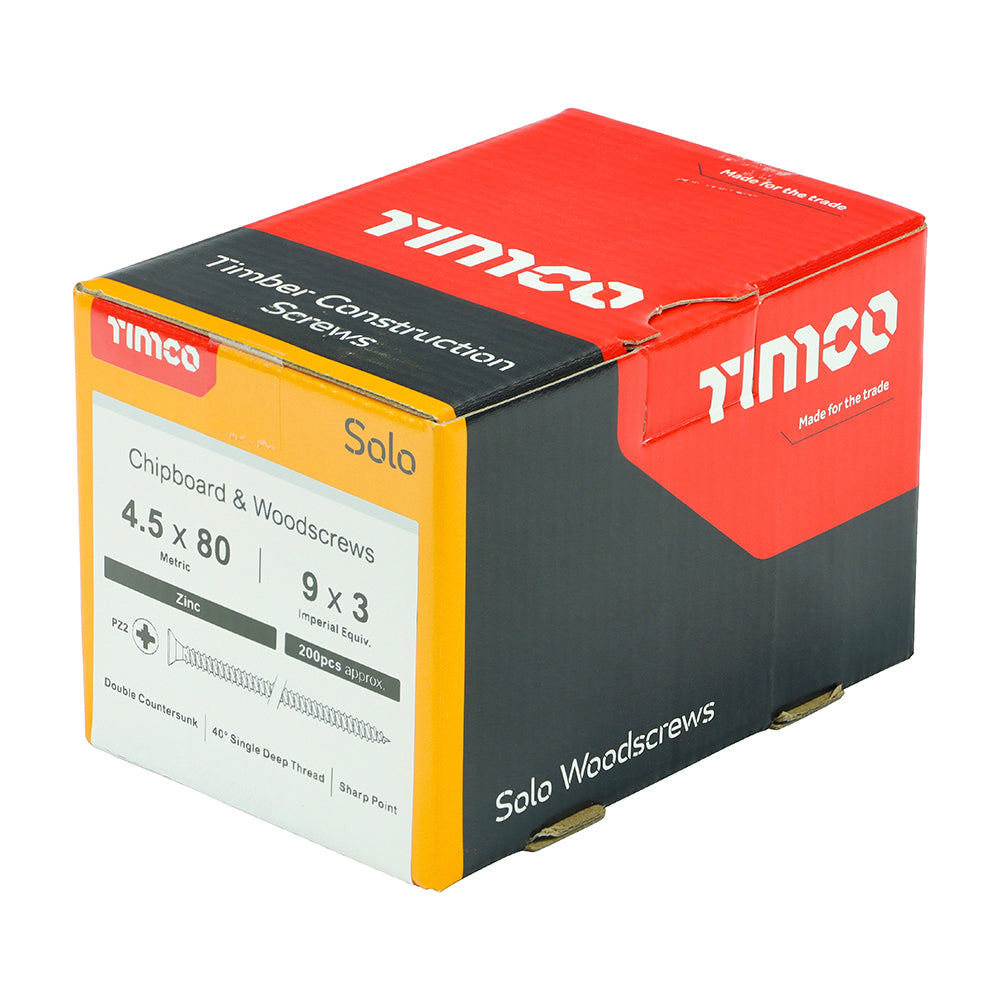 TIMCO Solo Countersunk Silver Woodscrews - 4.5 x 80 - Image