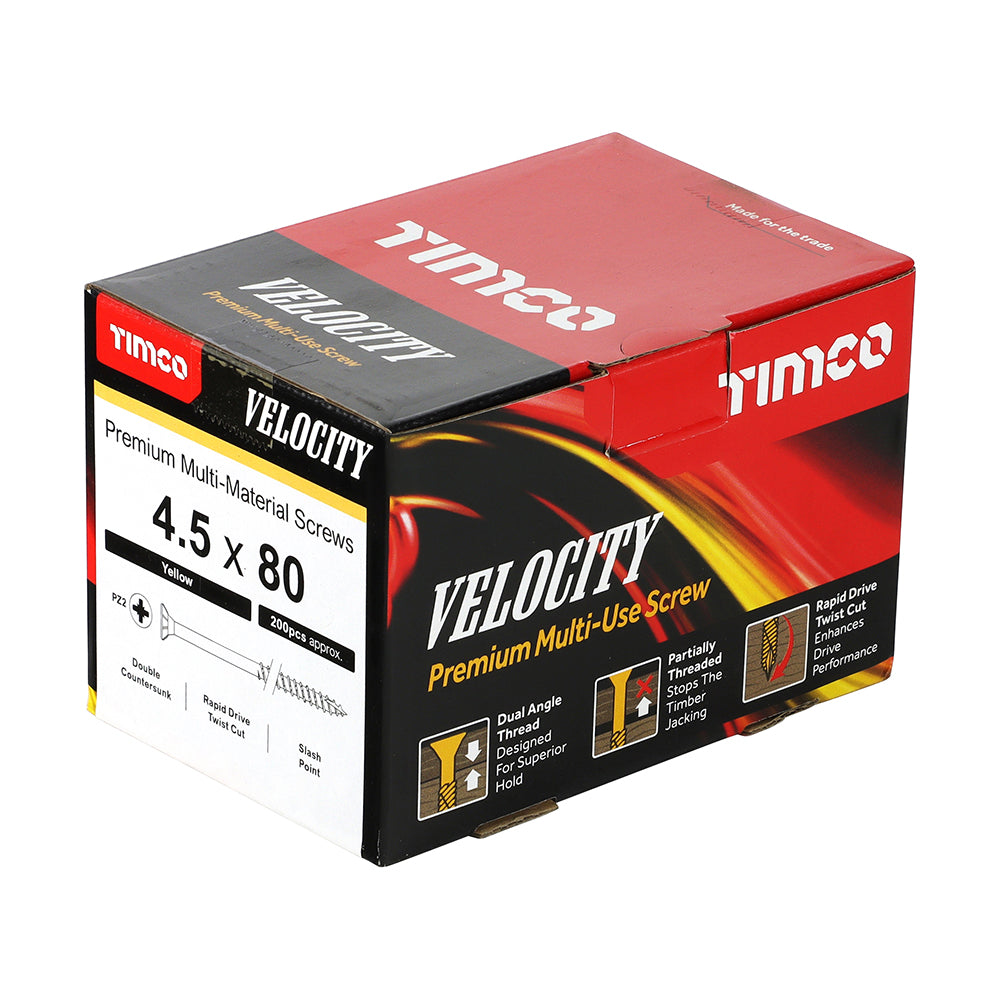 TIMCO Velocity Premium Multi-Use Countersunk Gold Woodscrews - 4.5 x 80 - Image