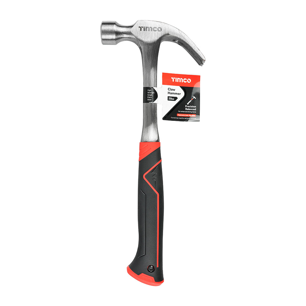 TIMCO One Piece Claw Hammer, Curved Single Piece High Strength Anti-Shock Smooth Face Hammer - 20oz - Image