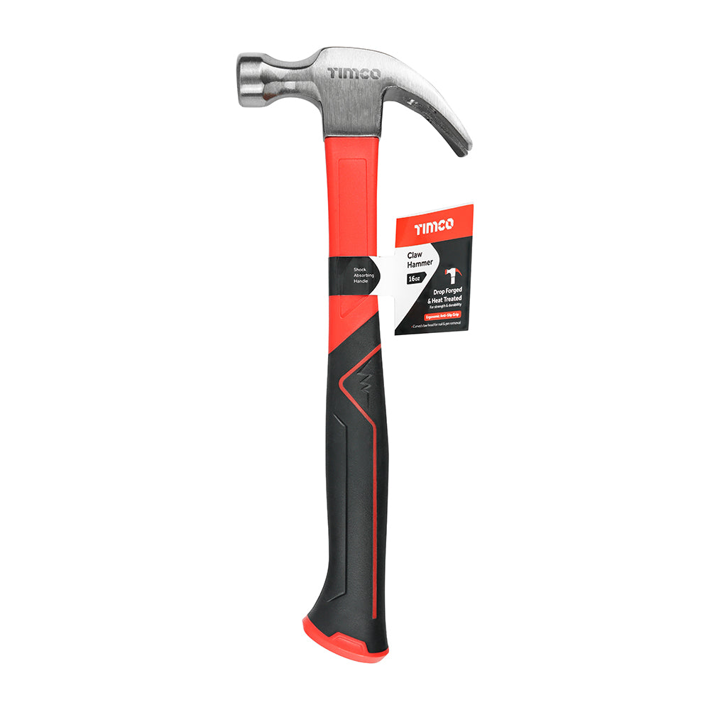 TIMCO Fibreglass Claw Hammer, Curved Single Piece High Strength Anti-Shock Smooth Face Hammer - 16oz - Image